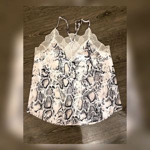 Snake Printed Lace Trim Cami Tank Tops